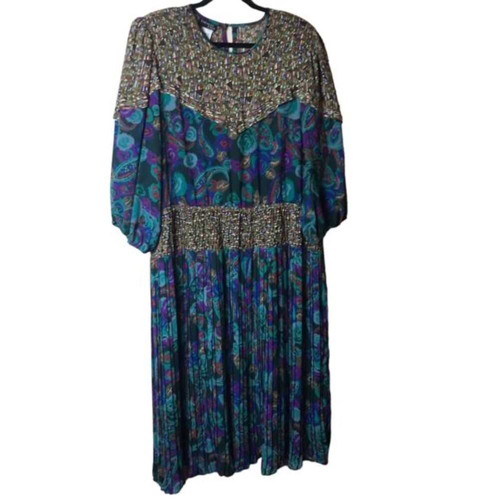 Halmode‎ Plus Woman's Multi-Colored Paisley Pattern Pleated Dress Size 20 W